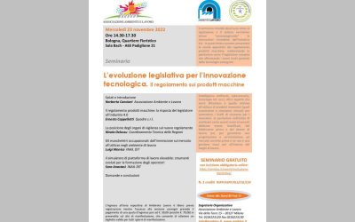 Disponibili gli atti del seminario “L’evoluzione legislativa per l’innovazione tecnologica. Il regolamento sui prodotti macchine” svolto nell’ambito di Ambiente Lavoro 2022
