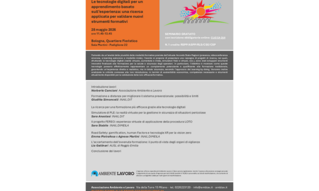Seminario “Le tecnologie digitali per un apprendimento basato sull’esperienza: una ricerca applicata per validare nuovi strumenti formativi” – Bologna, 28 maggio 2026 (Ambiente Lavoro)